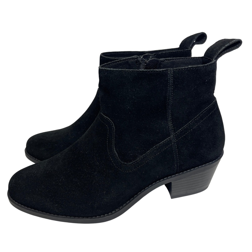 Vionic VERA Black Suede Ankle Boots Western Block Heel Side Zip Womens 7